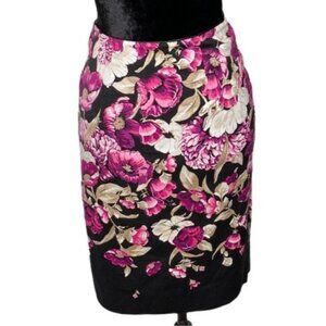 White House Black Market Womens Floral Pencil Skirt Size 0 Black Pink Cotton